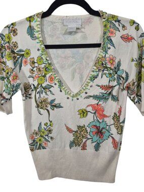 Votre Nom Top Womens Medium Y2K Knit Blouse Stretch V Neck Beads Sequins Capsule